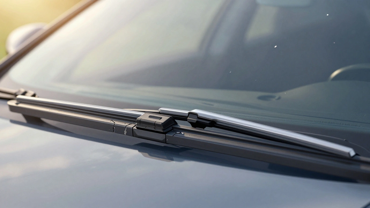 Side-by-side comparison of worn and modern wiper blades.