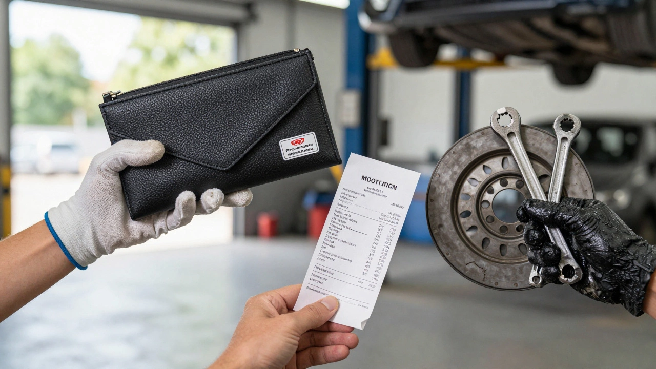 Three hands showing different approaches to clutch replacement: professional, shop, and DIY