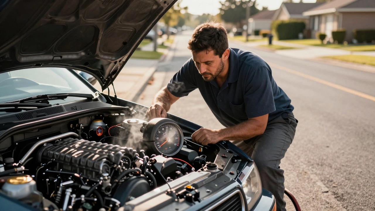 Car engine revving during a clutch slip test on a quiet road