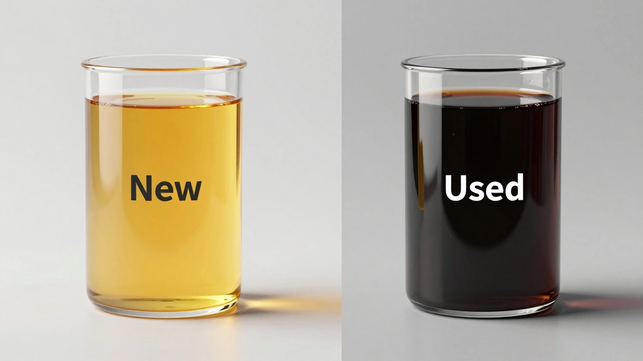 Comparison of new golden oil versus old dark sludge