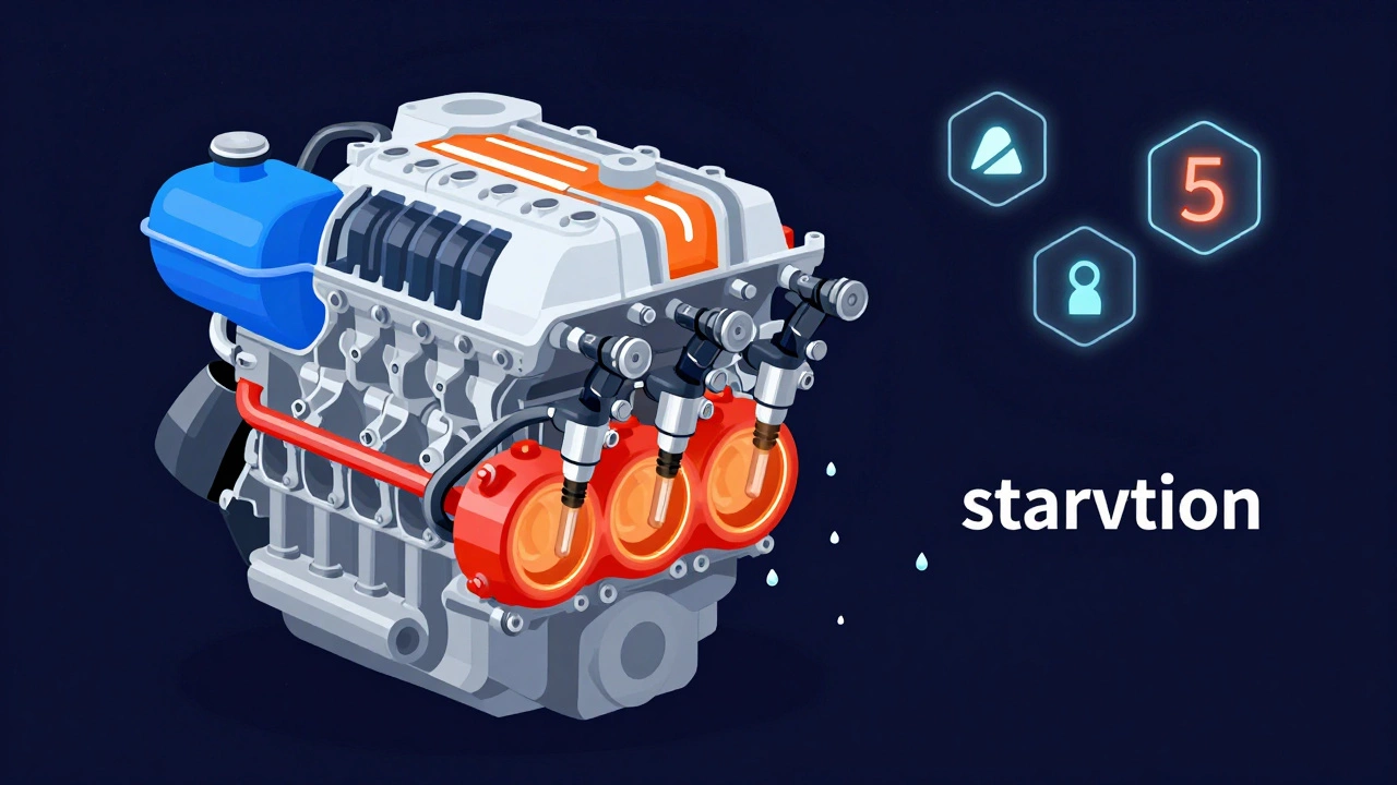 Technical diagram showing fuel flow and pressure issues in an engine