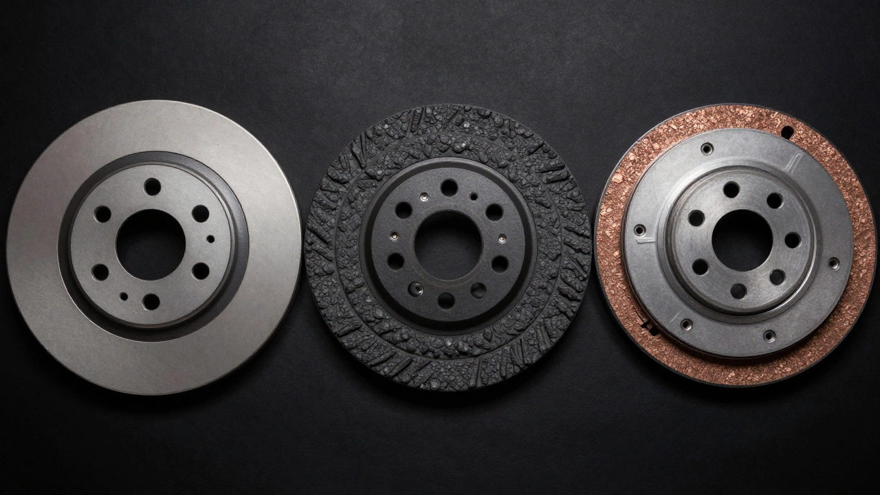 Comparison of OEM, ceramic, and multi-plate racing clutch kits on a black surface.