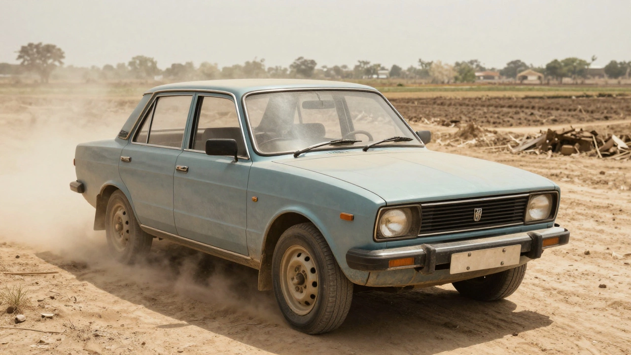 Vintage car in dusty environment with loose air filter