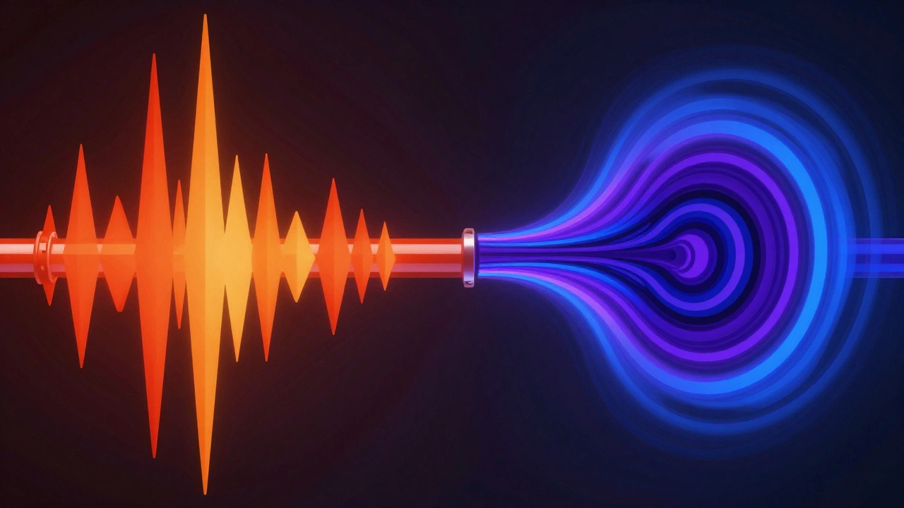 Visual comparison of free-flow vs reverse flow sound waves