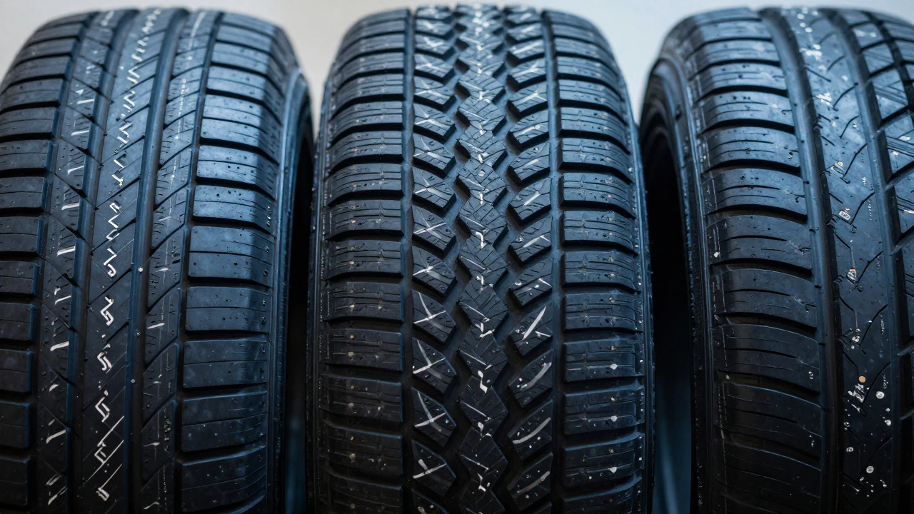 Close-up comparison of budget, mid-range, and premium tire treads