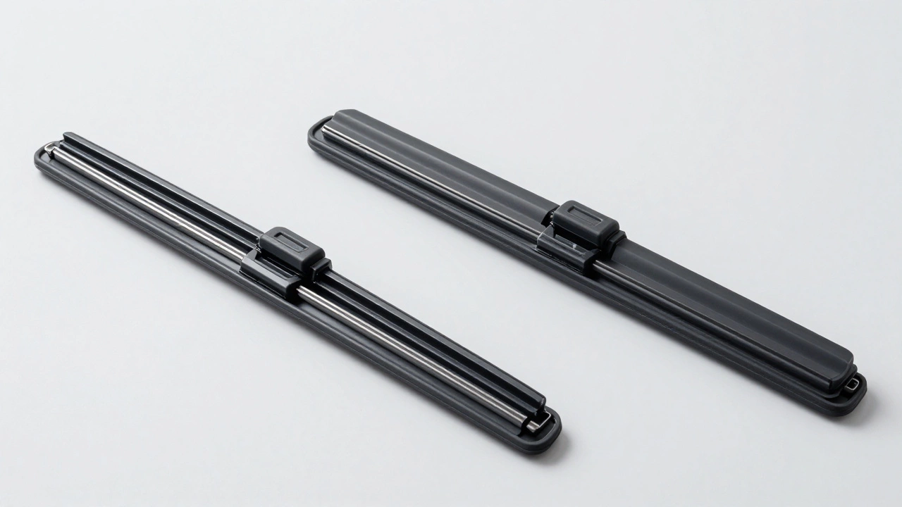 Comparison of hybrid and beam wiper blades on a neutral background