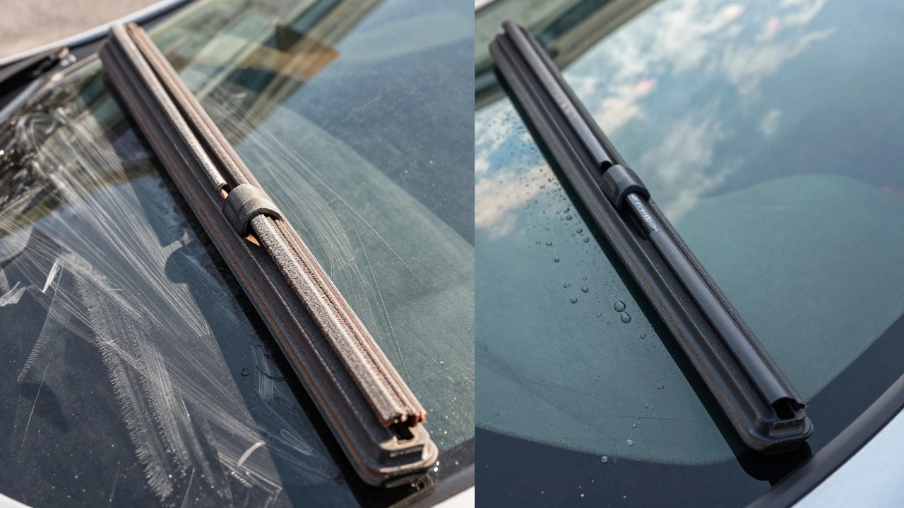 Comparison of old cracked wiper vs new sleek beam wiper