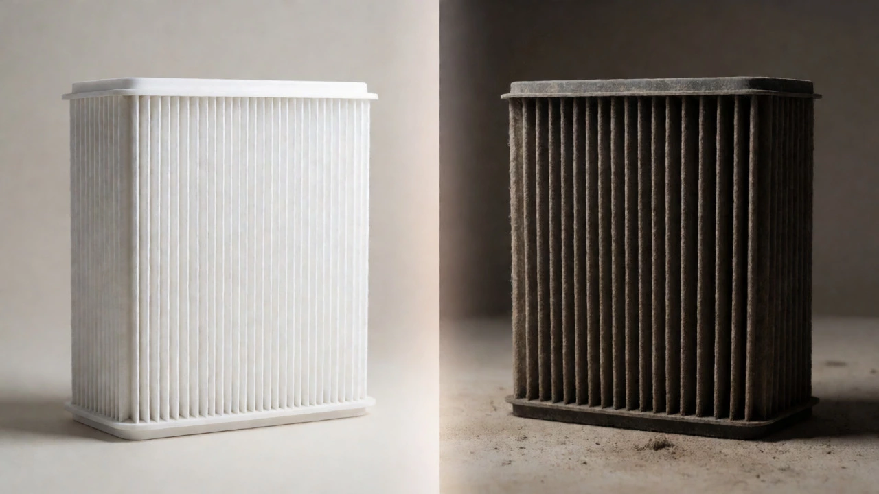 Comparison of a new clean air filter and an old dirty one