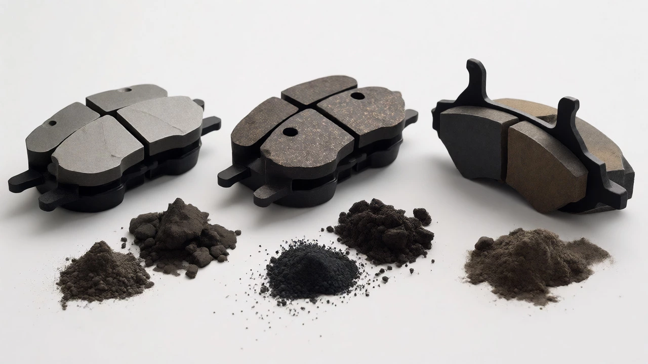 Display of ceramic, semi-metallic, and organic brake pad materials