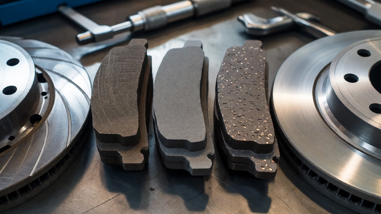 Comparison of organic, ceramic, and semi-metallic brake pads with rotors.